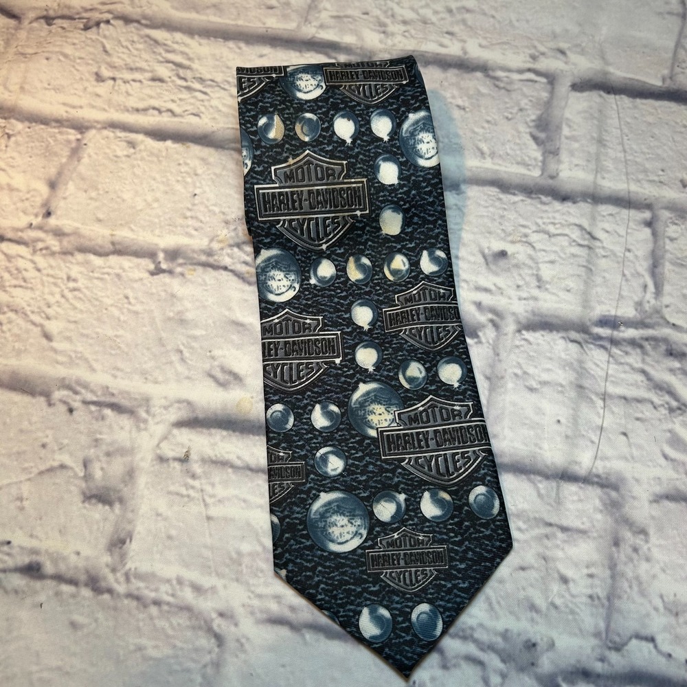 Vintage 1998 Harley-Davidson Designer Necktie Mens OS Black Chrome & Leather